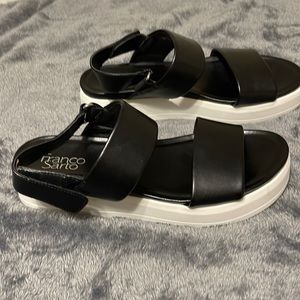 Black and white platform sandals